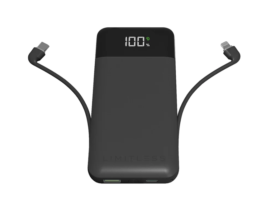 Limitless 10,000mAh Fast-Charging Power Bank with Built-In Cables